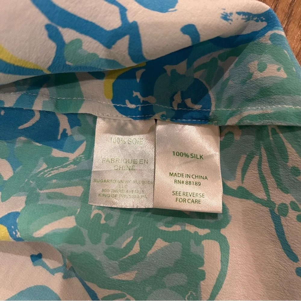 Lilly Pulitzer Dahlia Silk Tank Top Blue/White/Yellow Medium - Picture 6 of 11